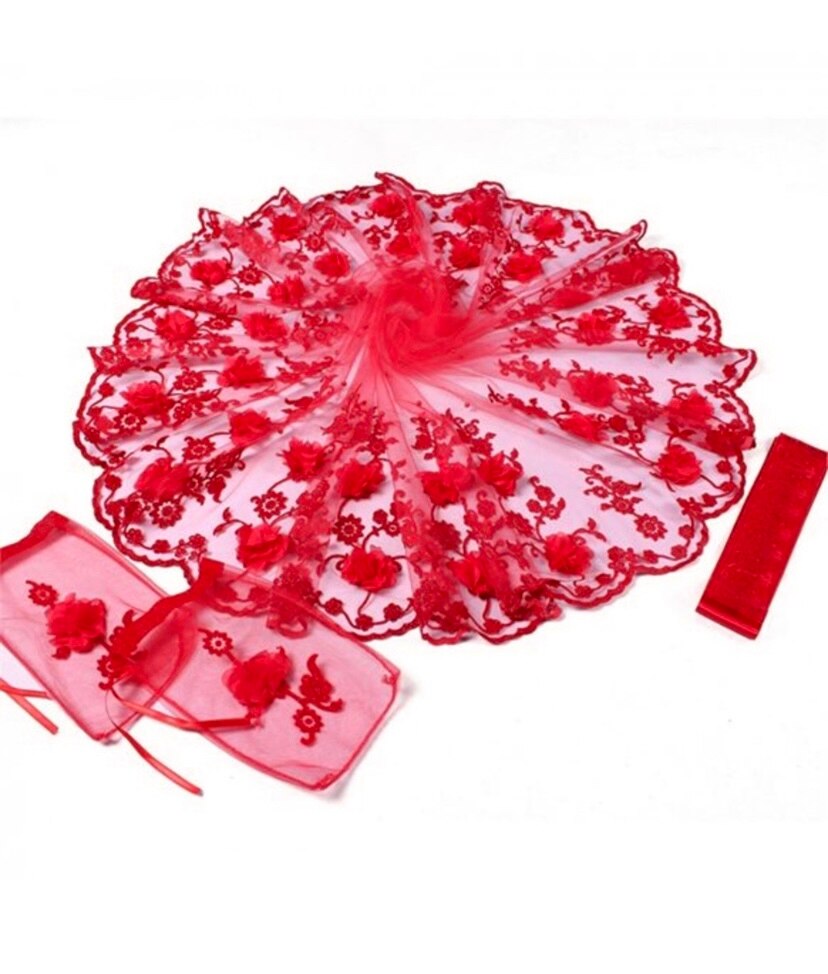 Ensemble de voile de mariée brodé en henné 3D, avec fleurs et paillettes, accessoire de nuit de mariage, de mariage, de couleur rouge bordeaux, modèle