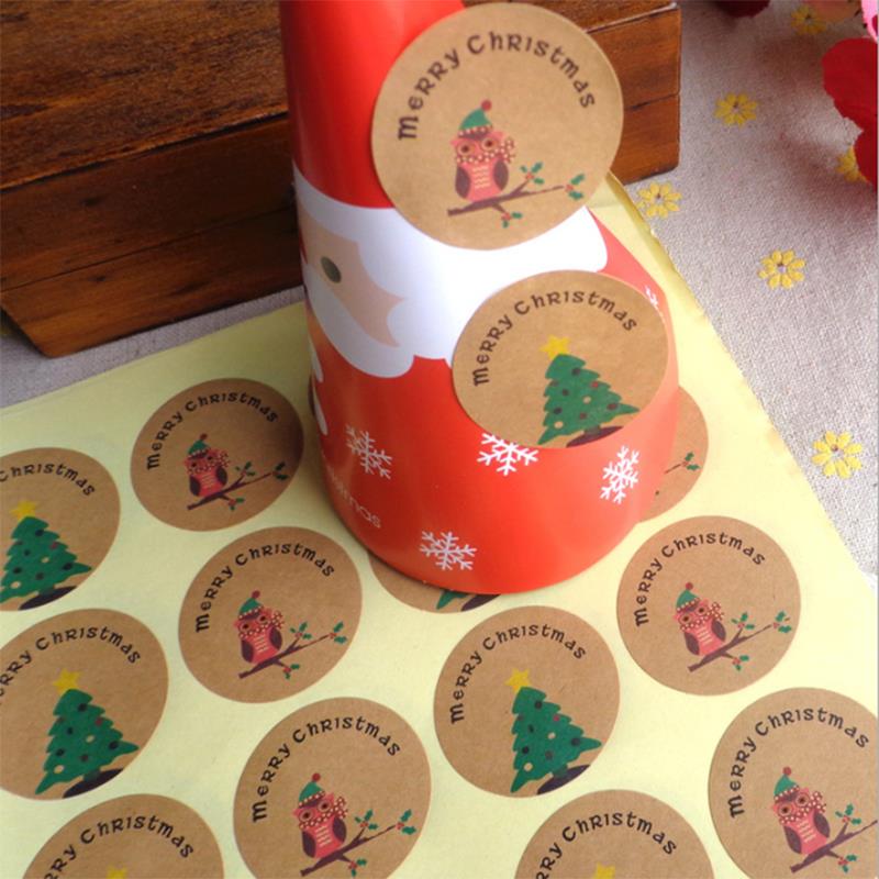 Kraft Tags Afdichting Label Stickers Kerst Uil Bakken Decoratie Handgemaakte Mooie