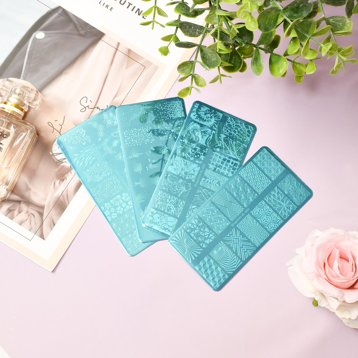 SHOPANTS 6*12cm Rectangle Nail Stamping Plates Leaf Flowers Butterfly Nail Art Stamp Templates Stencils Polish Manicure
