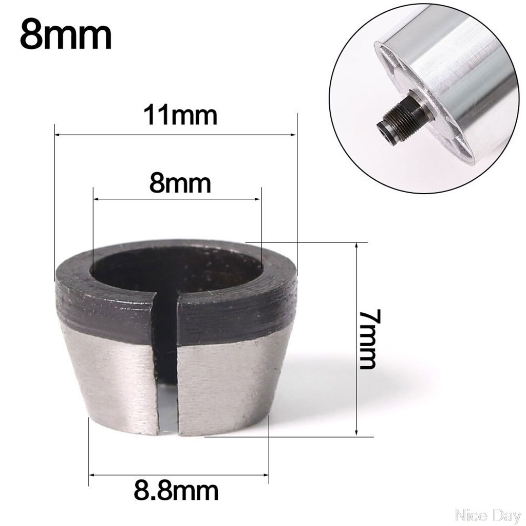6mm 6.35mm 8mm Collet Chuck Adapter With Nut Engraving Trimming Machine Electric Router High Precision Bit: 8mm