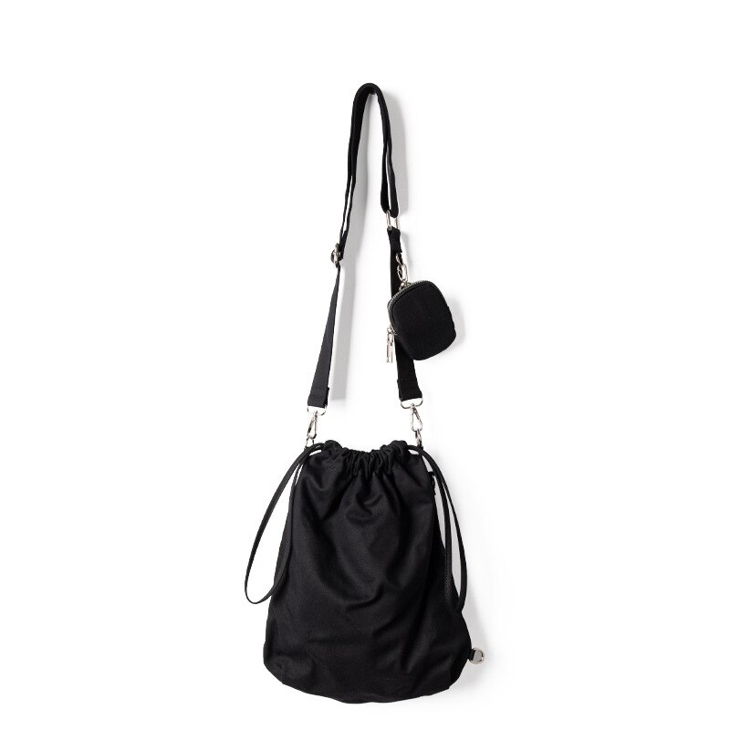 Soft Canvas All-match Solid Color Bucket Bag Student Bag Shoulder Bag Crossbody Bag Office Daily: Black