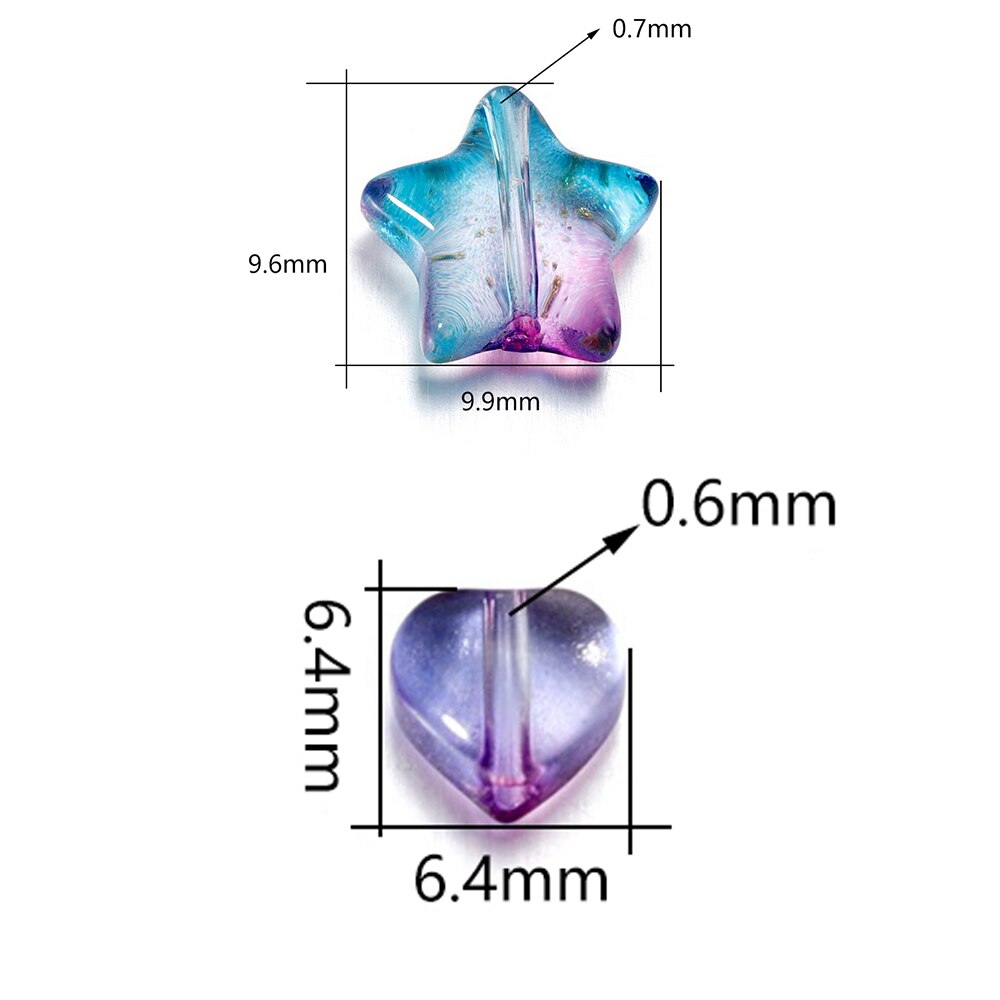 20-50pcs 6.4/9.6mm Transparent Star Heart Shape Glass Beads Colorful Loose Spacer Bead For Jewelry Makeing DIY Handmade Bracelet