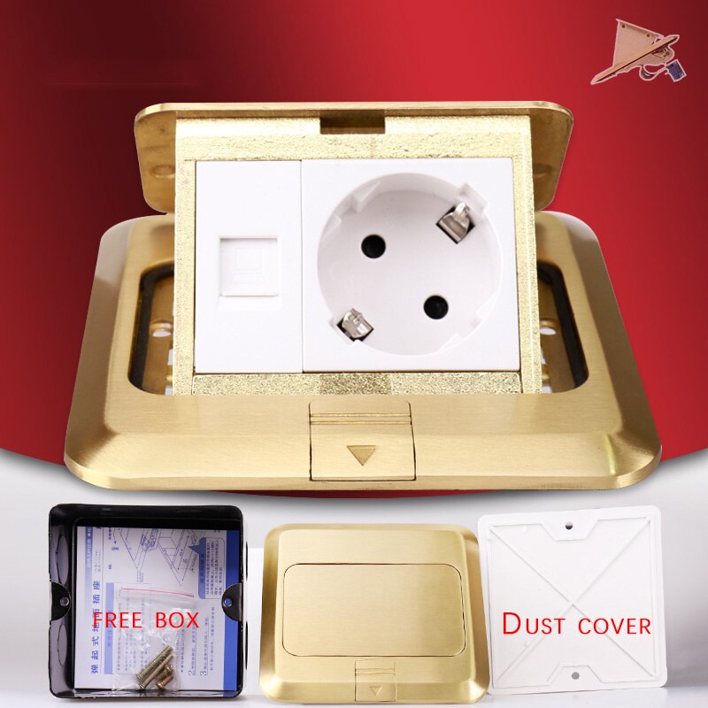 KEKA floor socket EU Plug power socket all bronze gold panel pop socket with rj45 computer Outlet Waterproof embedded ground RU