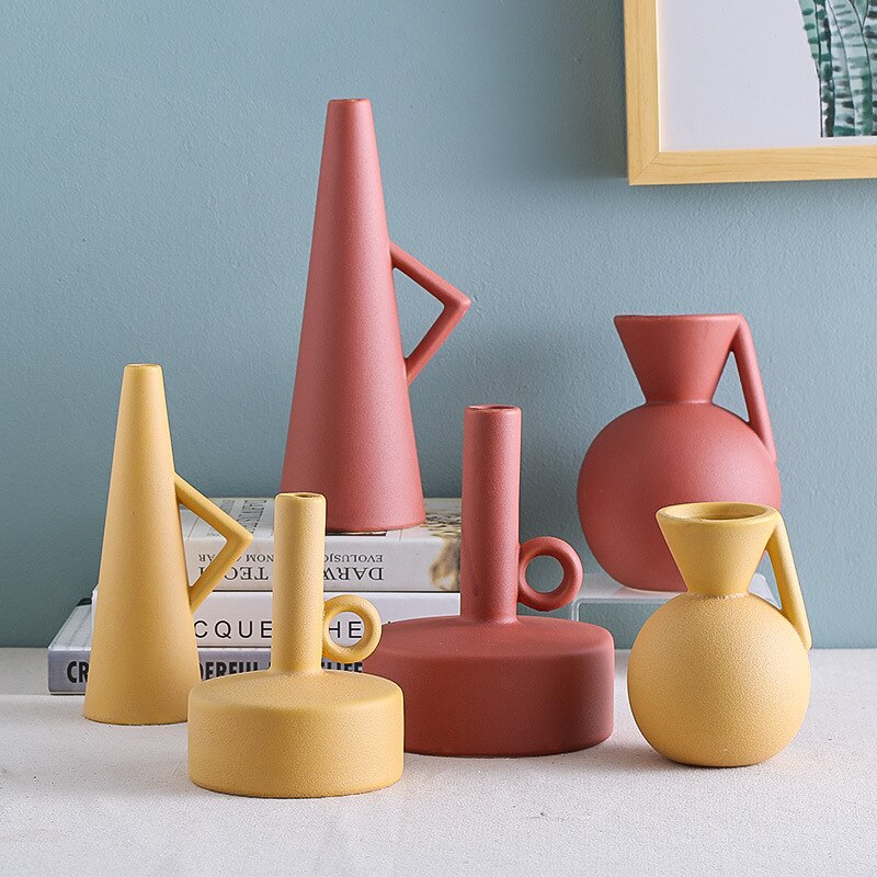 Scandinavische Stijl Geometrische Keramische Vaas Ornamenten Woonkamer Desktop Bloemstuk Container Bruiloft Vaas Voor Tafel Decoratie