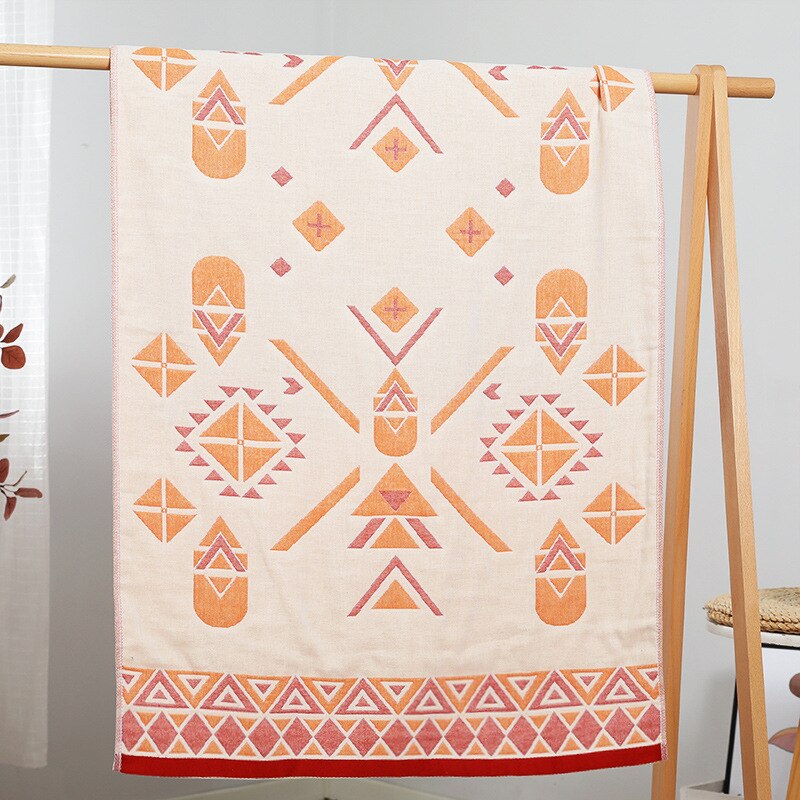 Geometric Printed Pattern Towels Soft Cotton Water Absrbent Bath Towel for Home Use Hotel Spa Service Bathing Accessories: red 2