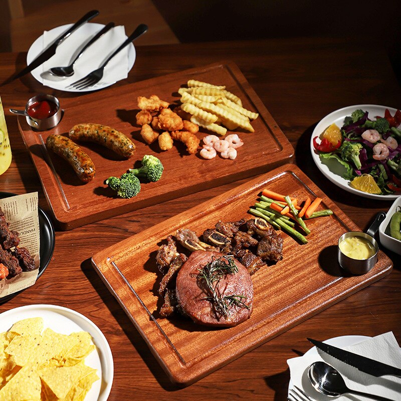 Plateau à Steak en bois massif, assiette à Steak cuisine occidentale planche en bois Restaurant assiette à Steak en bois assiette à Dessert en bois