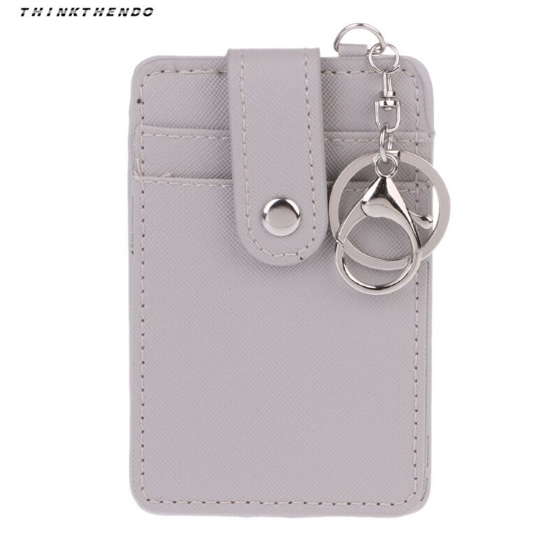 THINKTHENDO Men Women Portable ID Card Holder Bus Cards Protective Cover Case Office Work Keychain Keyring Tool: Gray