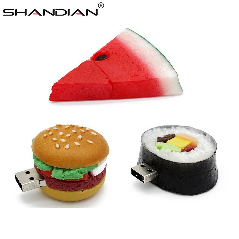 SHANDIAN alimentos usb flash drive hamburguesa sushi sandía pendrive 4gb 16gb 32gb 32gb de memoria de disco u Juguetes