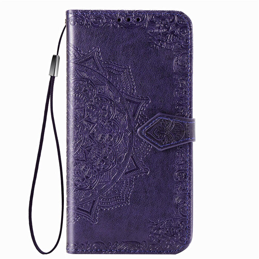 Funda de cuero con de Mandala 3D para Huawei P Smart , Funda protectora con tapa de 360 grados, ranura para tarjeta: Morado