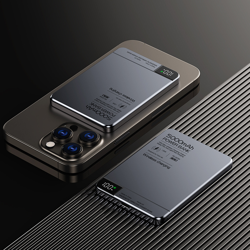 Magnetisk trådløs powerbank med hurtig opladning til magsafe, powerbank, iphone 16, 15, 14, 13, 12, 11 pro max , 10000 mah , pd20w, : Sort