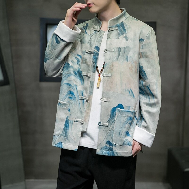 Veste à boutons pour homme, vêtement traditionnel de Style chinois, Hanfu amélioré, Tai Chi Kung Fu, teinture, Tang, costume Harajuku