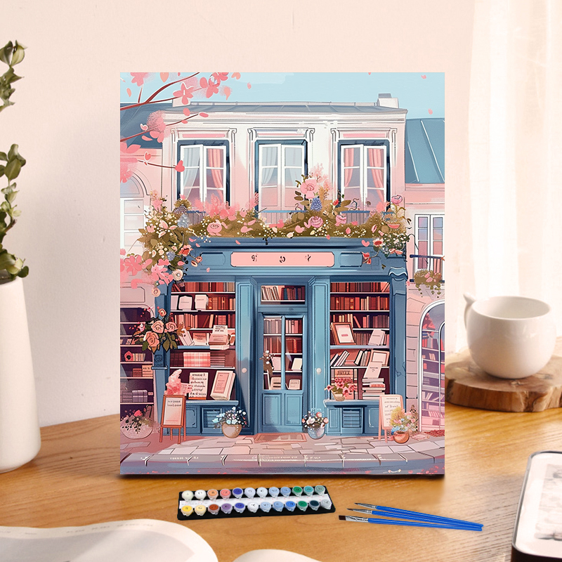 Painting By Numbers Flower Bookstore Anniversary on Digital Painting Canvas Acrylic Paint Image Digital Coloring: light yellow / 60x40cm