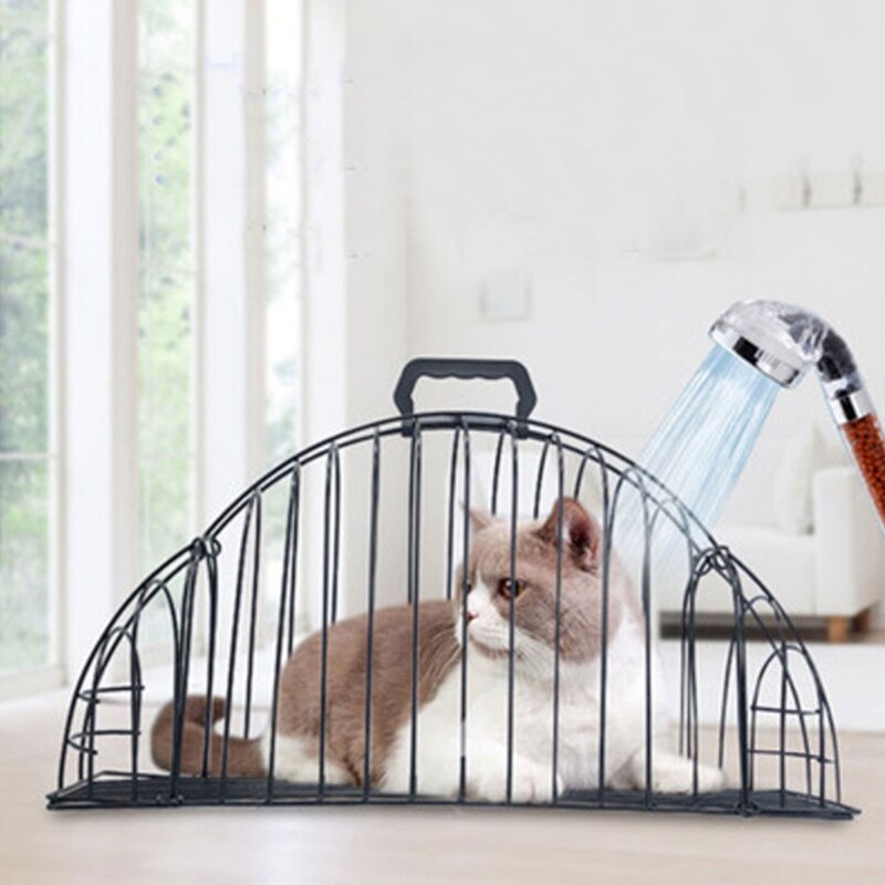 Cage de lavage en métal Anti-griffes pour chaton, 2 portes, léger, douche pour chat, sèche-cheveux, fournitures pour animaux de compagnie