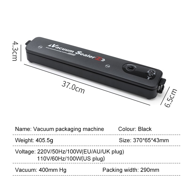 Teaegg 220V/110V Vacuüm Sealer Verpakking Machine Met Gratis 10 Stuks Vacuüm Zakken 17X25Cm huishouden Zwart Food Vacuum Sealer