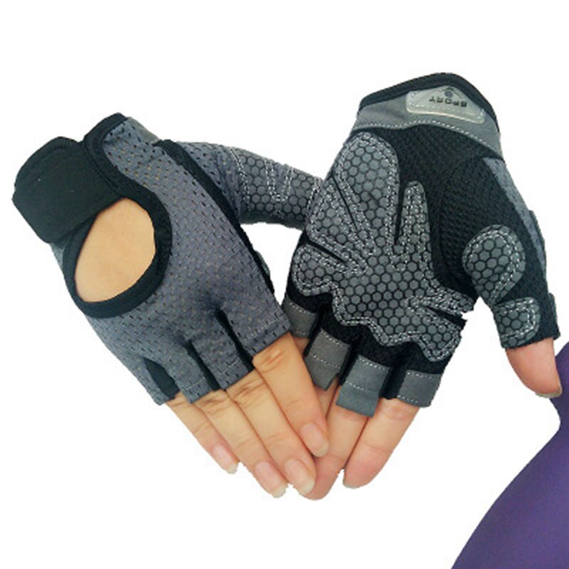 Guantes deportivos de medio dedo para hombre y mujer, manoplas de muñeca para entrenamiento, resistencia antideslizante, levantamiento de pesas, 1 par: Gray / M