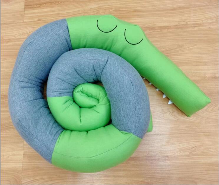 Ropa de cama para bebé recién nacido, cojín de riel de 185cm, almohada de cocodrilo, parachoques, cercado de cuna para niño pequeño, decoración de cama: green  crocodile