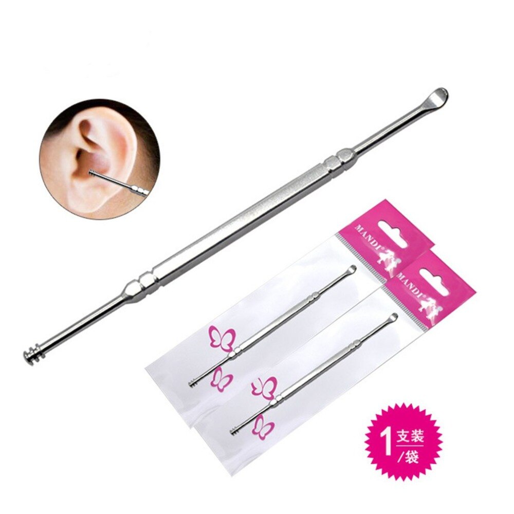 Stainless Steel Double Head Ear Scoop Spiral Ear Digging Metal Ear Cleaning Tool 360 degree rotary spring ear spoon