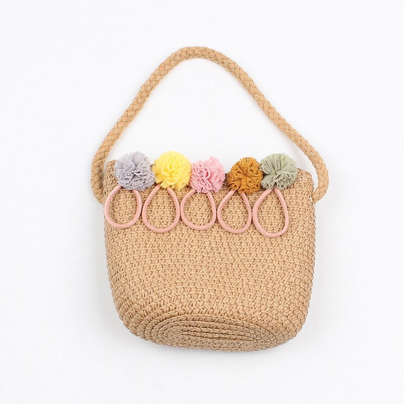 Meisjes Handtassen Kid Stro Schoudertassen Lace Bloem Messenger Bags Voor Meisjes Kind Strand Crossbody Bag: Licht Bruin