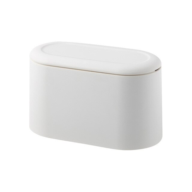 Mini Trash Can with Lid Small Garbage Storage Box Tiny Plastic Bin Bounce Up Countertop Wastebasket for Bathroom Office Kitchen: White