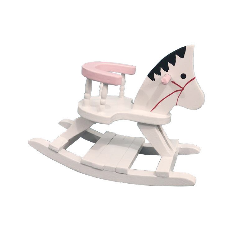 1/12 Dollhouse Miniatuur Wit Houten Hobbelpaard Stoel Kinderkamer Meubels Poppenhuis Ornament Accessoires Speelgoed