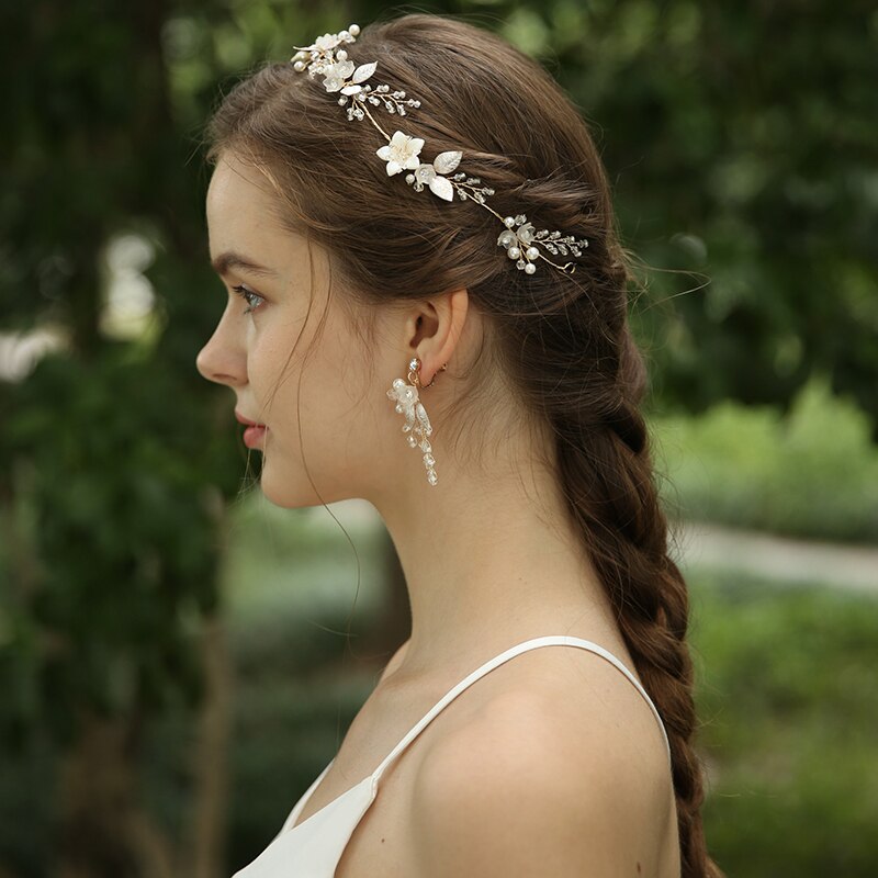 Delicate Bloemen Bruiloft Bruids Hoofdband Haar Wijnstok Bladgoud Hoofddeksel Hand Wired Vrouwen Haar Tiara Accessoires