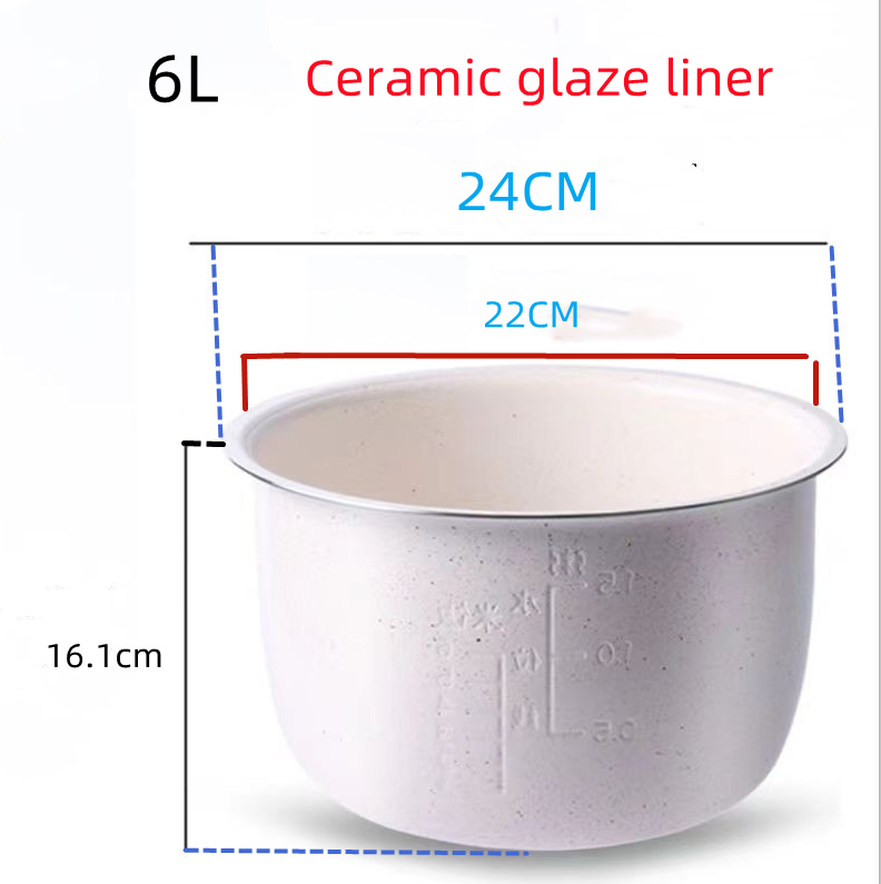 Stainless steel liner without coating ceramic glaze liner rice cooker rice cooker electric pressure cooker inner bowl 4L 5L 6L: Burgundy