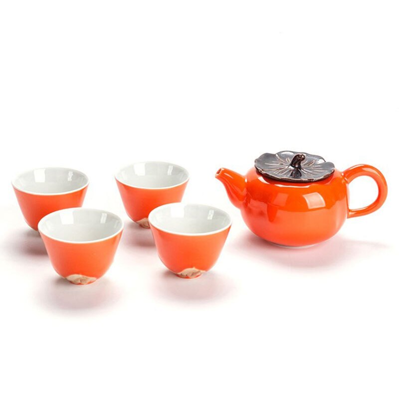 Persimmon Tea Set Chinese Tea Set Tea Pot Tea Can and Cups for Business: 1pot 4cups