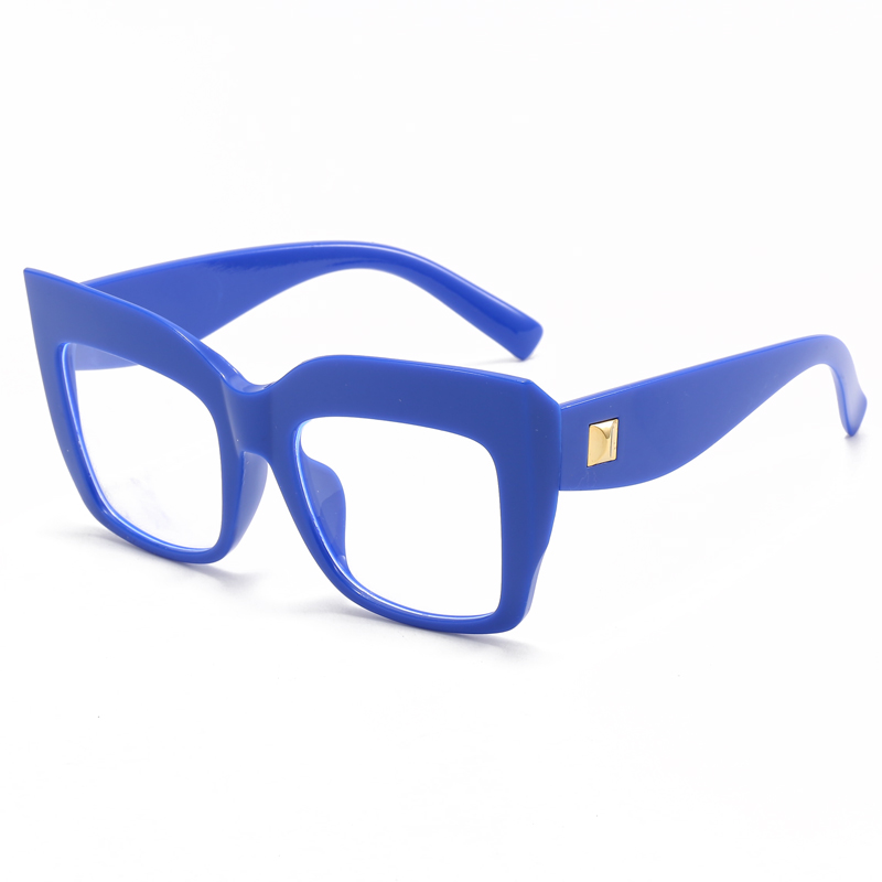 Monturas de gafas cuadradas de gran tamaño para mujer, gafas de azul antiluz azul, lentes ópticos, gafas grandes de de lujo para mujer: Azul