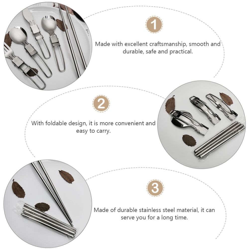 1 Set Stainless Steel Tableware Durable Flatware Kit for Outdoor Camping