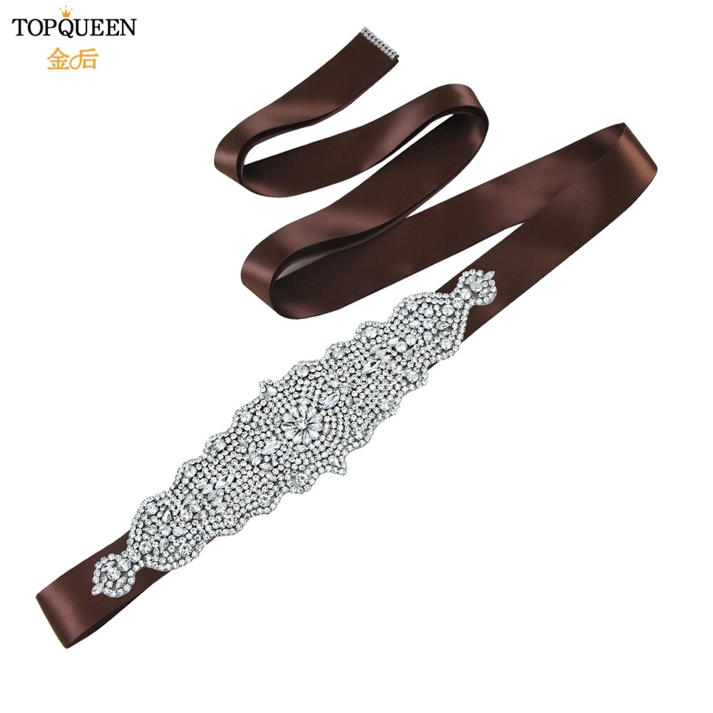 TOPQUEEN S233 Luxus Strass Gürtel Braut Kleid Schärpe Hochzeit Zubehör Frauen Marokkanischen Kaftan Band Bund Applikationen: Braun Schleife