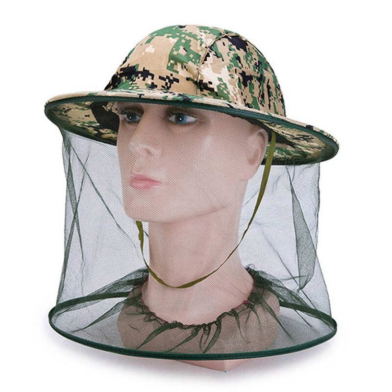 Camouflage Men Fishing Cap Wide Brim Visor Sunshade Hunting Bee Keeping Mesh Hat Insects Mosquito Prevention Neck Head Cover