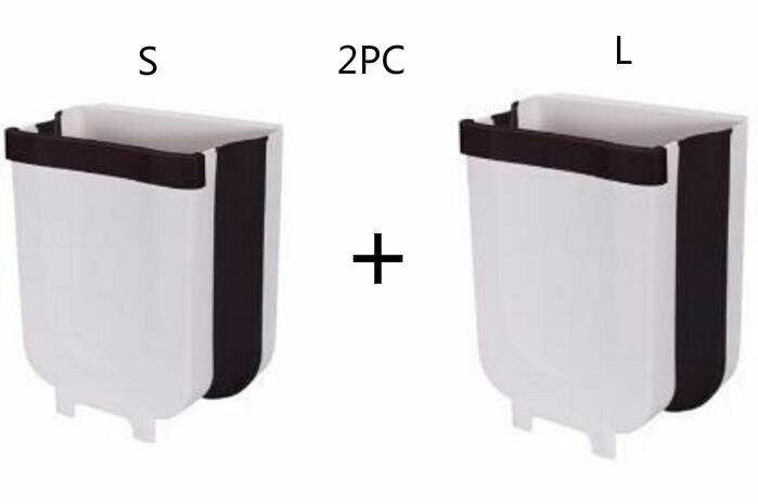 Kitchen Cabinet Door Hanging Trash Can Garbage Folding Waste Bins Collapsible Dry Wet Separation MJ81: Whiet  2pc