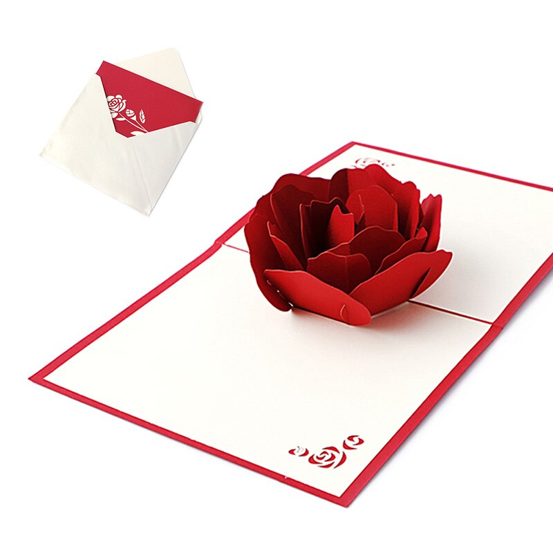 Handgemaakte Wenskaart 3D Kaarten Rose Voor Kerstmis Verjaardag Valentijnsdag Cadeau MAR10_35