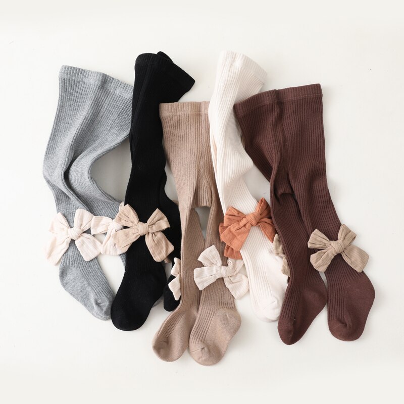 Medias de punto con lazo para bebé niña, pantalones sueltos de punto cálidos para invierno