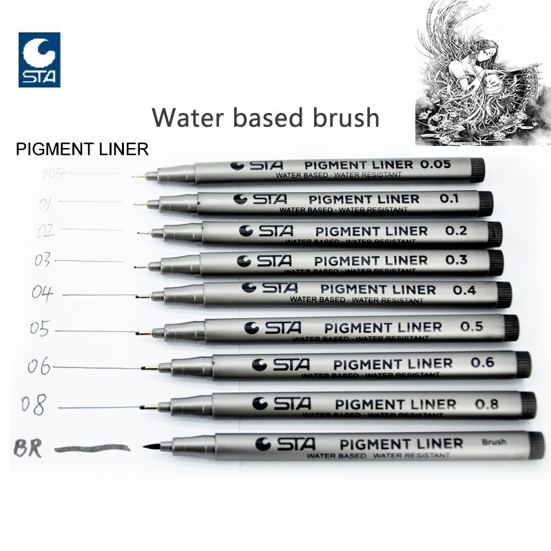 STA Waterdichte Vervagen Proof Micron Pen Liner Zwart Schets Water Marker Pen voor Manga Voor Tekening Handschrift Supply Briefpapier