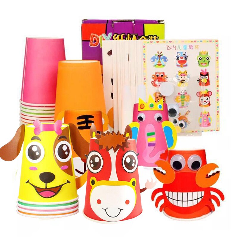 12 teile/satz freundlicher Tiere DIY Handgemachte Papier Tassen Aufkleber Material Bausatz Kindergarten Schule Kunst Handwerk freundlicher Pädagogisches Spielzeug