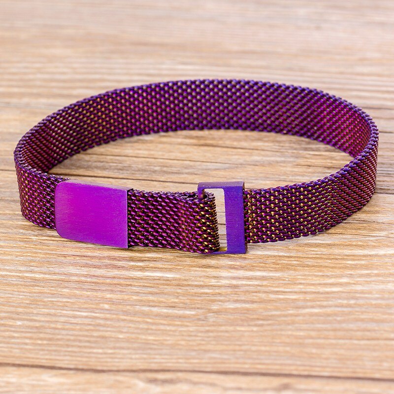 Bracelet ajustable Punk classique universel pour hommes et femmes, fermoir magnétique en acier inoxydable, à la , bijoux: Purple
