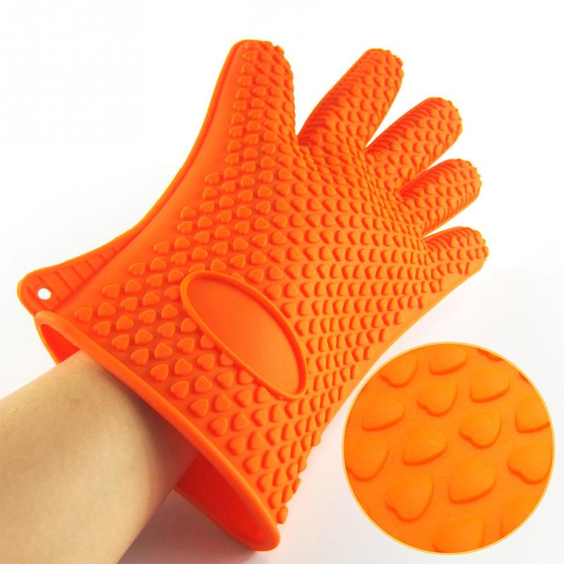 1Pc Anti-Slip Hittebestendige Siliconen Handschoen Koken Bakken Bbq Oven Pannenlap Mitt Keuken Rode Handschoenen #3