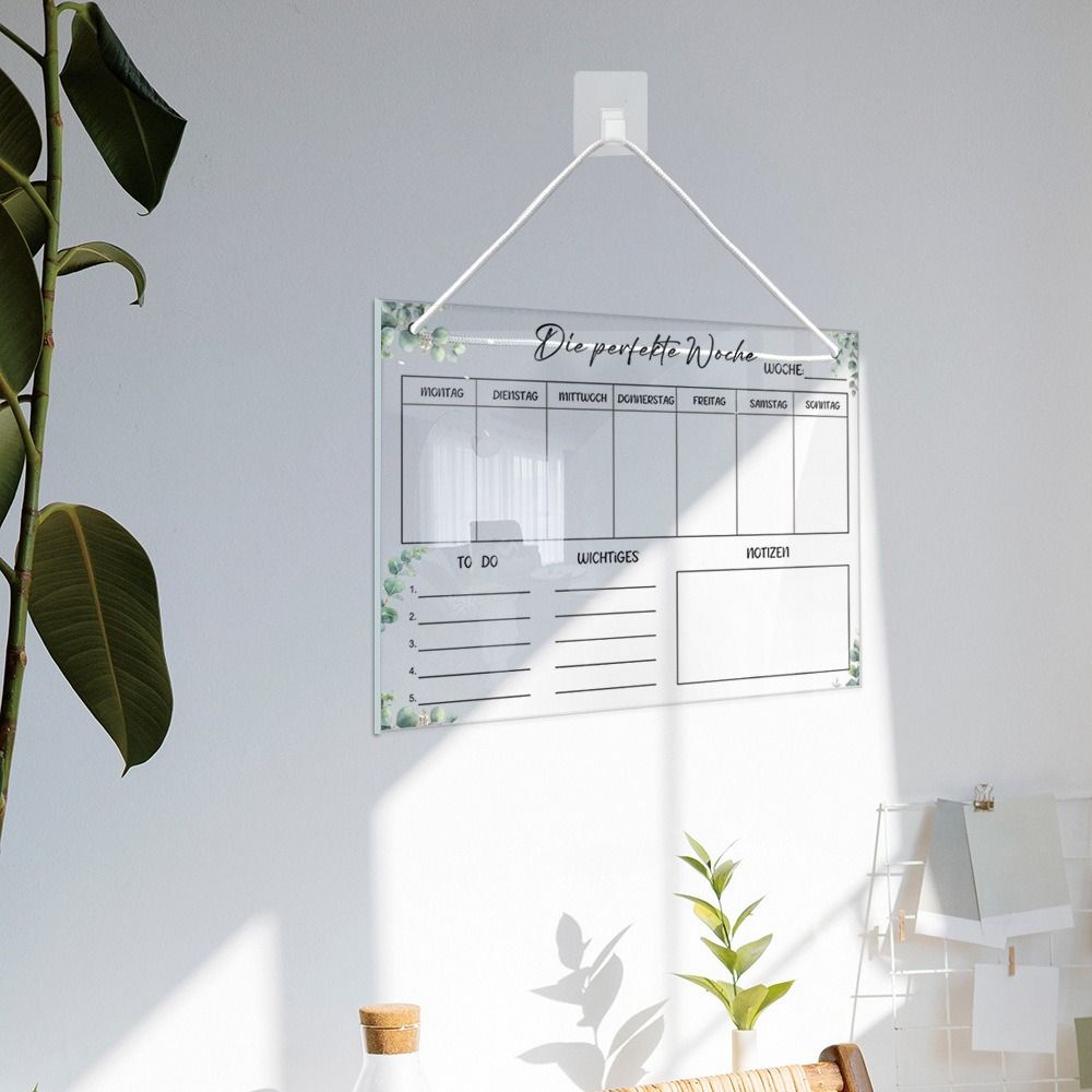 mit 6 Stiften, Acryl-Notiztafel, transparent, wiederverwendbar, Kühlschrank, Kalender, rahmenlos, zum Aufhängen, Notiztafel-Set, Kühlschrank