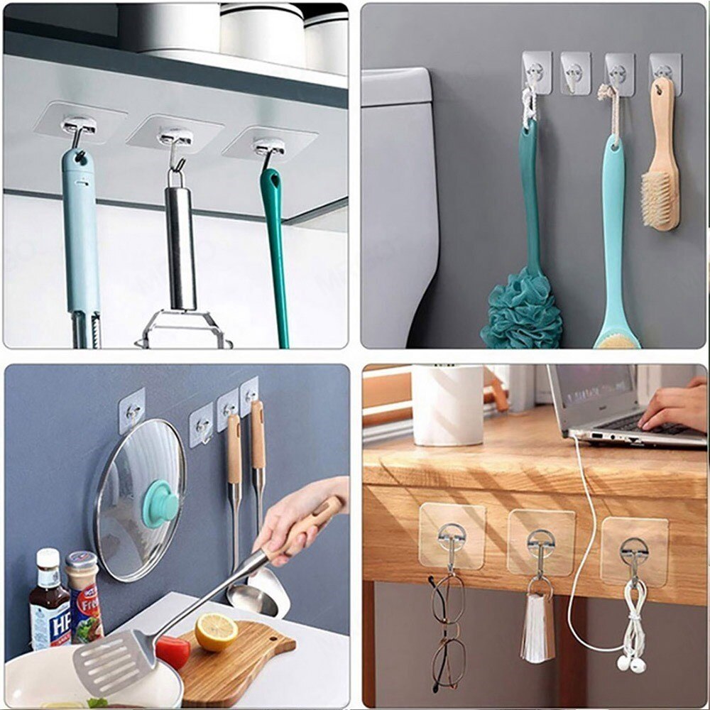 Double-Sided Wall Hook Self-adhesive Hooks Mop Holder Kitchen Wall Mount For in The Bathroom Cabinet Hangers Hooks Organizer