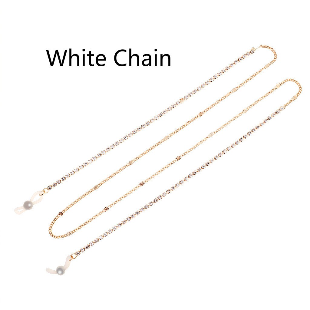 femmes lien chaîne perle perles lunettes chaînes Silicone lunettes cordon cristal lunettes de soleil collier bande accessoires: WhiteChain