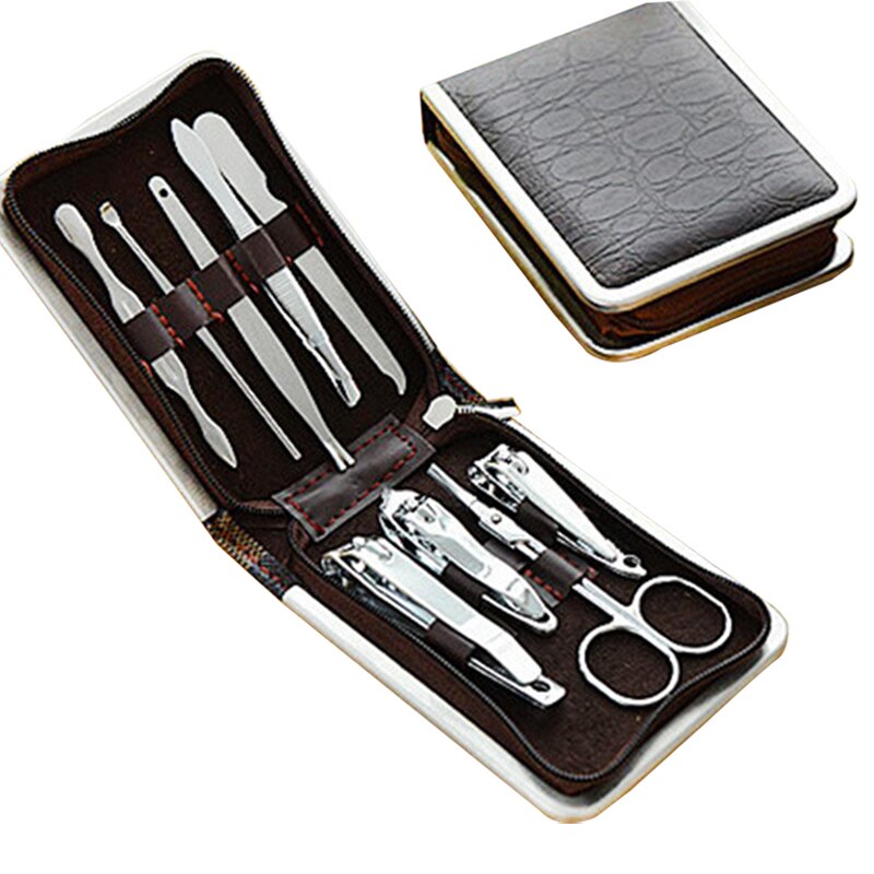 9Pcs Carbon Staal Nagelknipper Set Professionele Schaar Pak Met Doos Trimmer Grooming Manicure Cutter Kits Voor Nail Gereedschap: Default Title