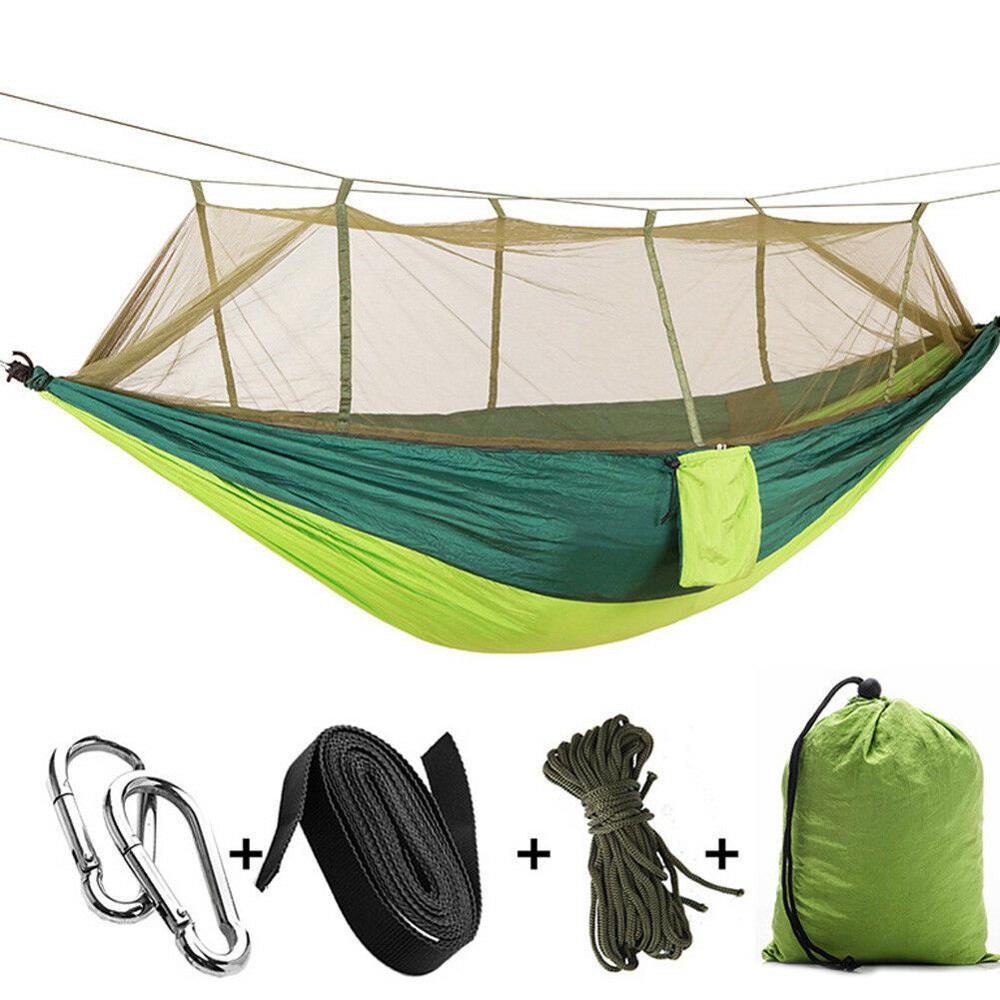 Hamaca doble portátil ultraligera, mosquitera de paracaídas con mordeduras antimosquitos para tienda de campaña al aire libre
