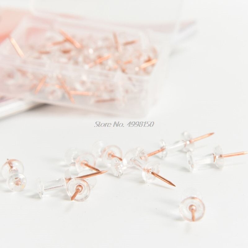 100pcs Transparent Rose Gold Push Pins Thumb Thumbtack Board Pins Drawing Photo Wall Studs Office School Supplies