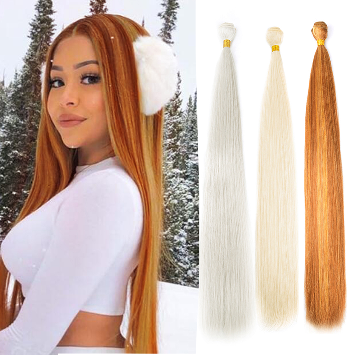 Extensiones de cabello sintético, mechones de cabello liso, 24 ", 100g, tejido rubio Omber, fibra de alta temperatura, cabello trenzado de ganchillo liso