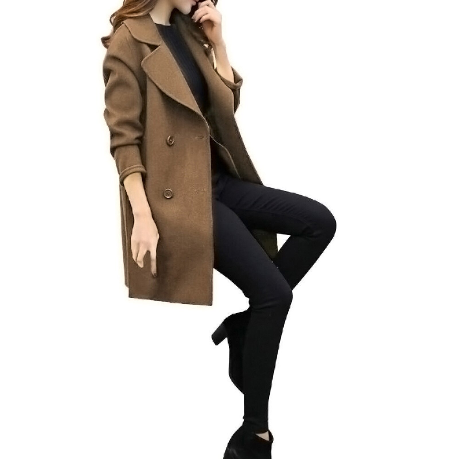 Automne et hiver Vintage femmes hiver revers mince manteau femmes hiver revers mince manteau Trench