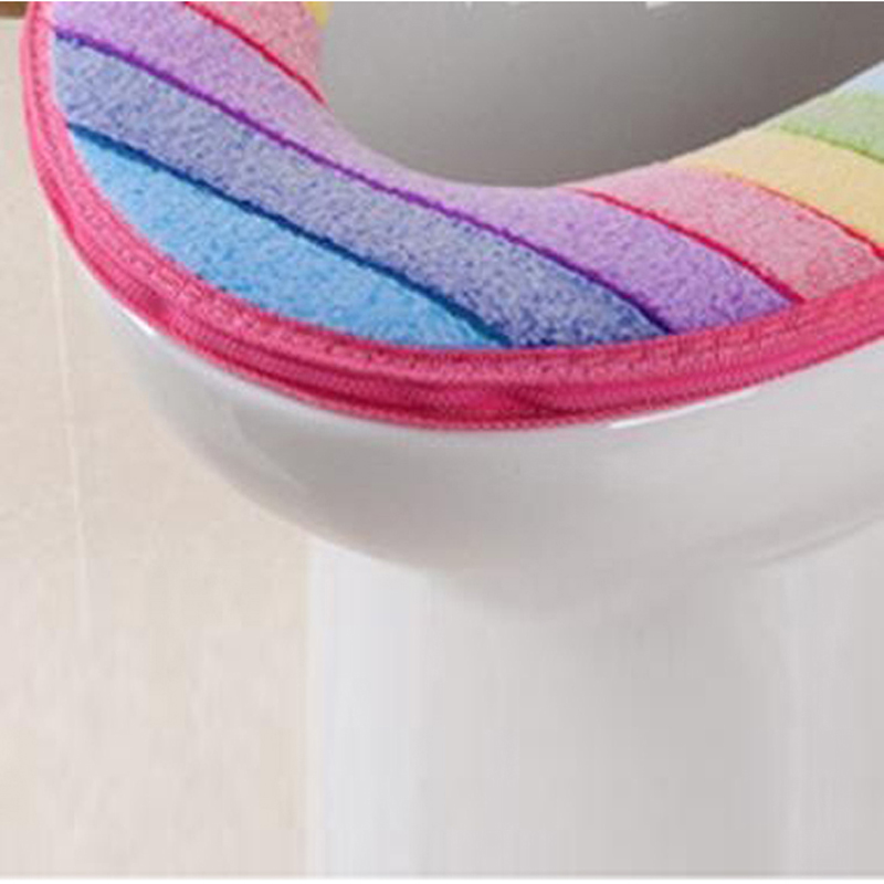 Regenboog Koraal Fluwelen Warme En Comfortabele Toilet Seat Cover Voor Badkamer Pompoen Patroon Kussen Pads