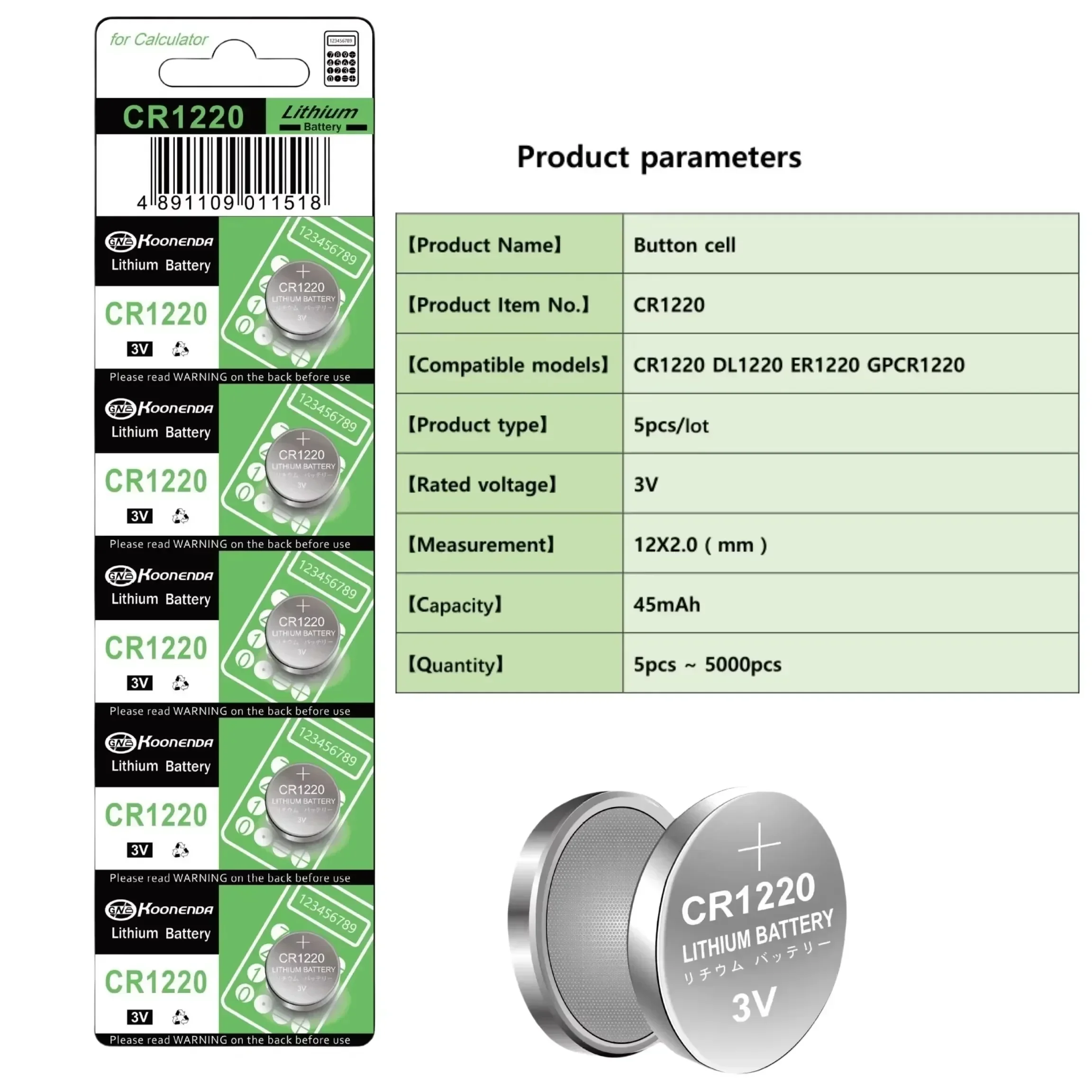 2-100pcs 45mAh CR1220 Batteria a bottone a bottone per orologio Chiave remota per auto CR 1220 ECR1220 GPCR1220 5012LC 3V Batterie al litio