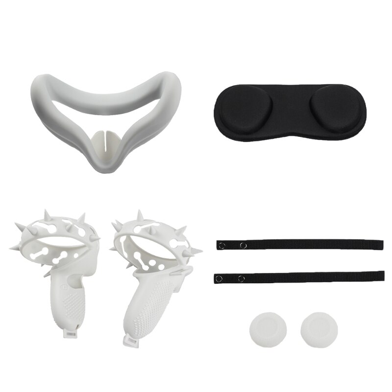 Vr-linsenabdeckung mit kipphebel, silikonhülle und griffband für oculus quest 2: Weiß