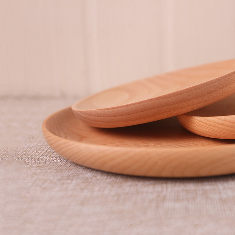 Platos de madera de haya redondos antideslizantes para desayuno, bandeja para tortitas, bandeja para aperitivos, soporte para fruta, madera sólida rota, Dishe